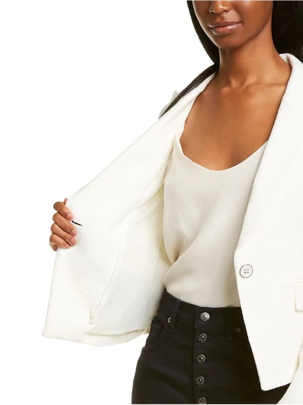 Veronica Beard Cream Open-Front Tailored Blazer